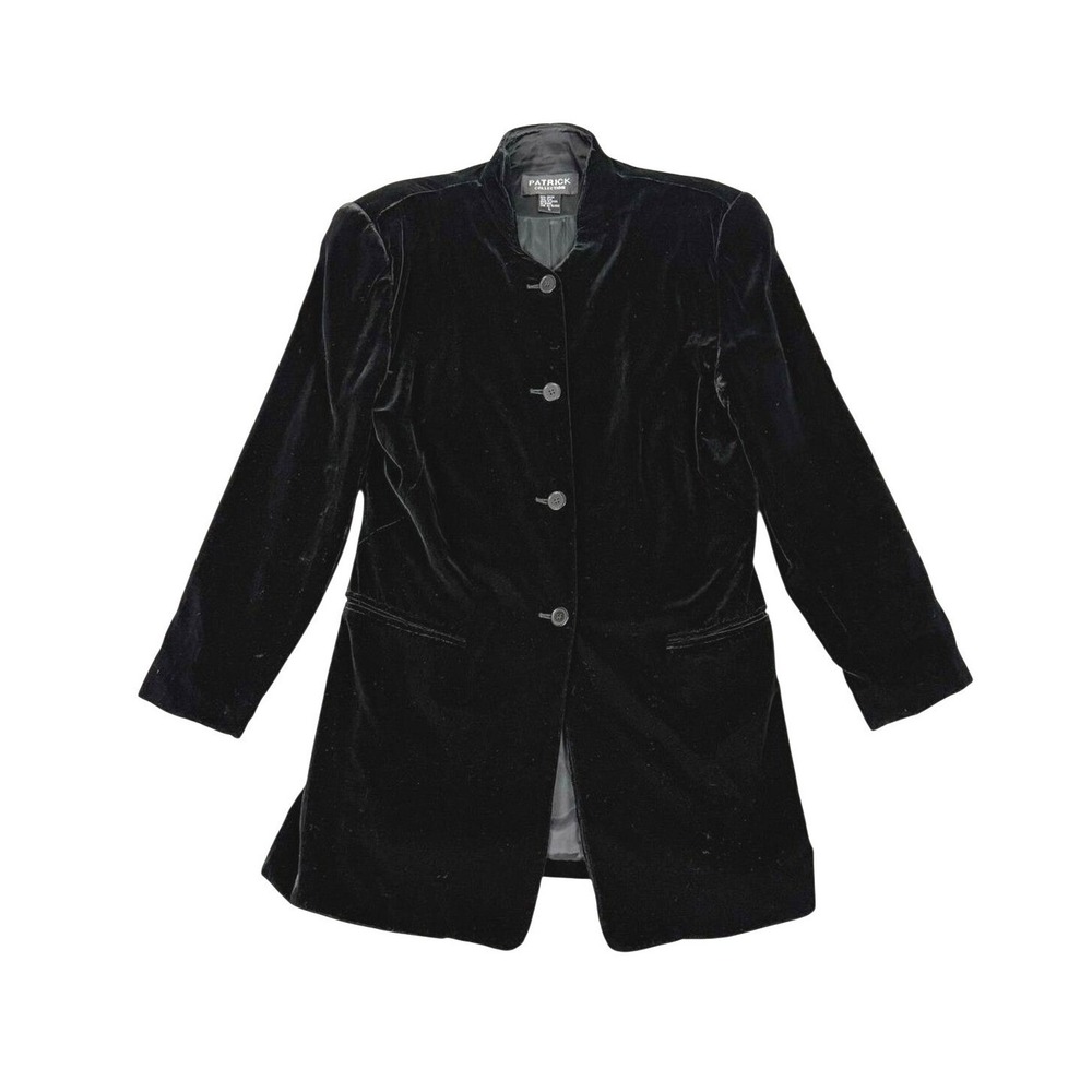 Vintage Patrick Collection Black Velvet Mandarin Collar Longline Blazer Jacket L